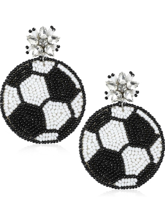Jewelry - Black and White Beaded Soccer Ball Drop Earrings - Unbranded
